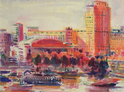 The South Bank, 2002 (wc na papíře) od Peter Graham (Contemporary)