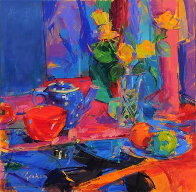 Rapsodie v modrém , 2021 (olej na plátně) od Peter Graham