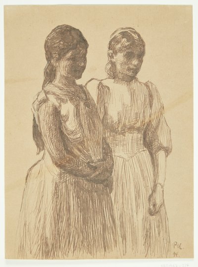 Dvě mladé dívky. Studie k obrazu "Ples v provinčním městě" (Göteborg Art Museum) od Peter Hansen