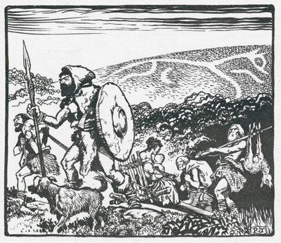 Staří Britové šlapající po Ridgeway - Bílý kůň mohl být jejich dílem (litografie) od Peter Jackson