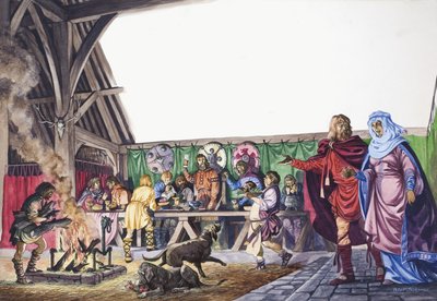 Anglosaský Thane vede svou manželku do Velké síně od Peter Jackson