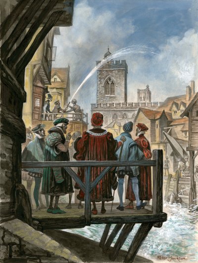 Vodárna Petera Morrise na starém mostě London Bridge je obdivována primátorem a radními města od Peter Jackson