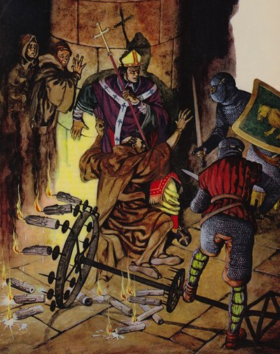 Vražda Tomáše Becketa v katedrále v Canterbury (barevná litografie) od Peter Jackson