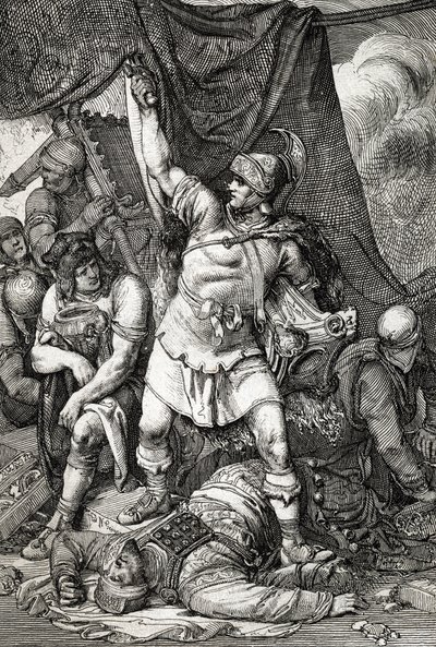 Římský starověk: „Dobytí Jeruzaléma“““ zobrazení obléhání Jeruzaléma Římany v roce 70 n. l., město je vypleněno vojsky císaře Tita a druhý jeruzalémský chrám detruit““ (Zničení Jeruzaléma a chrám za Tita od Peter Johann Nepomuck Geiger