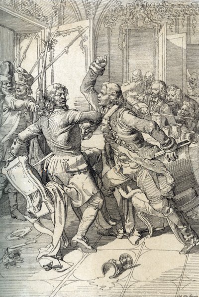 Streltsyho povstání: zatčení členů streleckých pluků (strelců) po jejich pozvednutí v roce 1698 proti pokrokovým inovacím cara Petra Velikého, Rusko (Streltsyho povstání: podezřelí členové moskevských streleckých pluků zatčeni po Streltsy u od Peter Johann Nepomuck Geiger