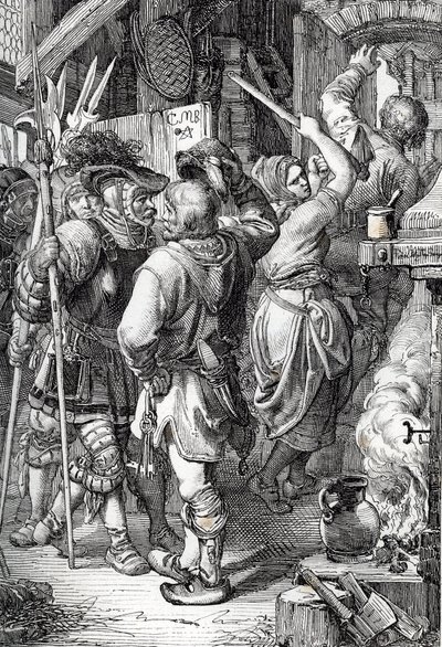 Útěk Gustava I Vasy (nebo Gustava Vasy) (1496-1560) (budoucího krále Švédska) v přestrojení za rolníka k útěku z Dánska od Peter Johann Nepomuck Geiger