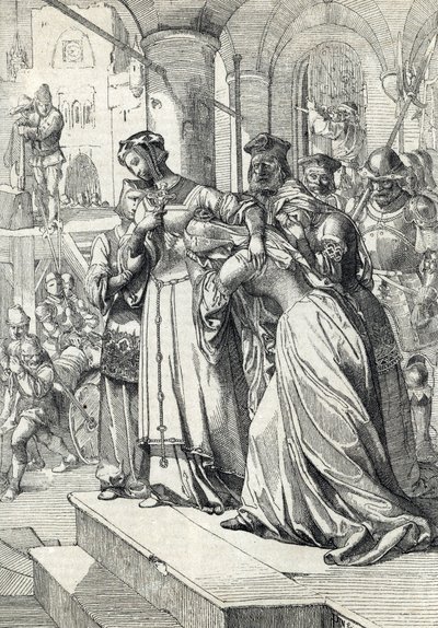 Poprava Lady Jane Grey (Jeanne Grey) (1537-1554) Jane Gray byla popravena v roce 1554 v Tower of London (Poprava Lady Jane Grey) Kresba peří z knihy Antona Zieglera „Historische Memorabilian des In-und Auslandes“ od Peter Johann Nepomuck Geiger