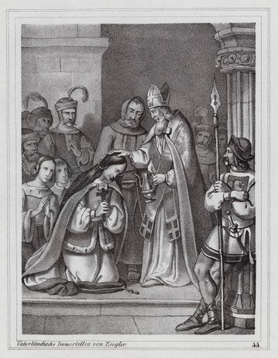 Cyril a Metoděj, byzantští křesťanští misionáři, 9. století (rytina) od Peter Johann Nepomuk Geiger