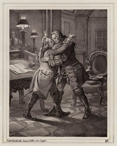 Evžen Savojský objímá vévodu z Marlborough, válka o španělské dědictví od Peter Johann Nepomuk Geiger