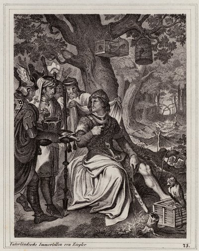 Jindřich Ptáčník přijímá zprávu, že je východofranským králem, 919 (rytina) od Peter Johann Nepomuk Geiger