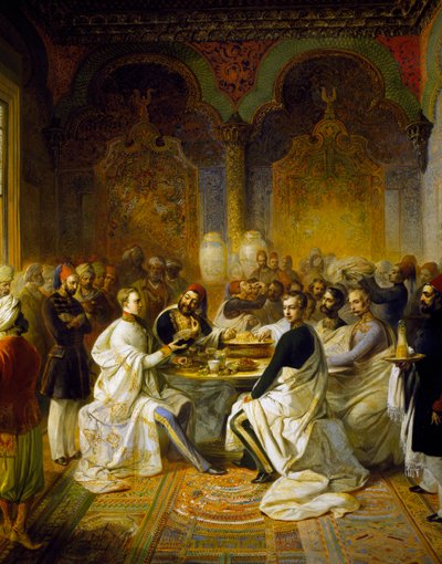 Maxmilián Habsburský a jeho bratr Carlo Ludovico hosté na banketu pořádaném ve Smyrně Halimem Pašou od Peter Johann Nepomuk Geiger