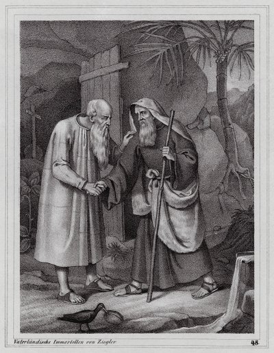 Svatý Pavel z Théb, křesťanský poustevník (rytina) od Peter Johann Nepomuk Geiger