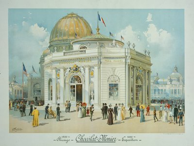 Čokoládovo-menový pavilon, Světová kolumbijská výstava, Chicago, Illinois, pohled z perspektivy od Peter Joseph Weber
