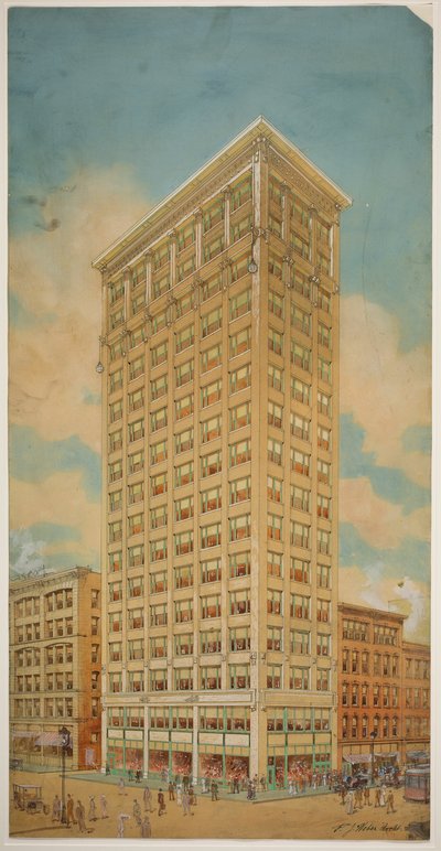 Prairie School Skyscraper, Chicago, Illinois, Perspective od Peter Joseph Weber