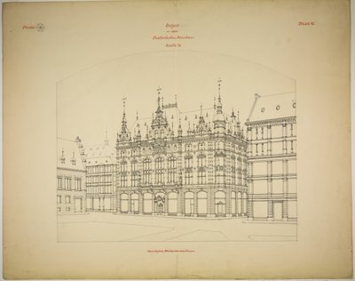 Nová budova Rathskeller, Halle (Saale), Sasko-Anhaltsko, Německo, Perspektiva (nedokončeno) od Peter Joseph Weber