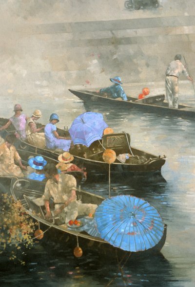 Punts on the Wey at Brooklands (olej na plátně) od Peter Miller