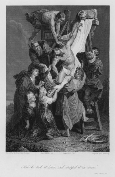 Sestup z kříže, Lukáš XXIII, 53 (rytina) od Peter Paul (after) Rubens