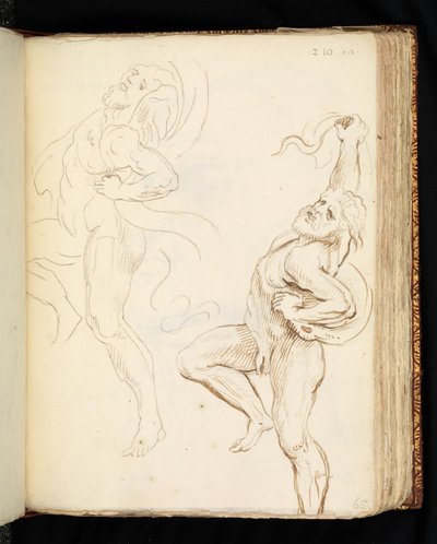 Dvě studie Laocoonu, jedna s hady přeměněnými na závěsy (grafit, pero a hnědý inkoust na potištěném papíře) od Peter Paul (after) Rubens