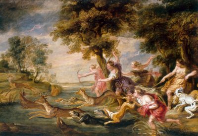 Diana a nymfy při lovu daňků, asi 1673 (olej na plátně) od Peter Paul (follower of) Rubens