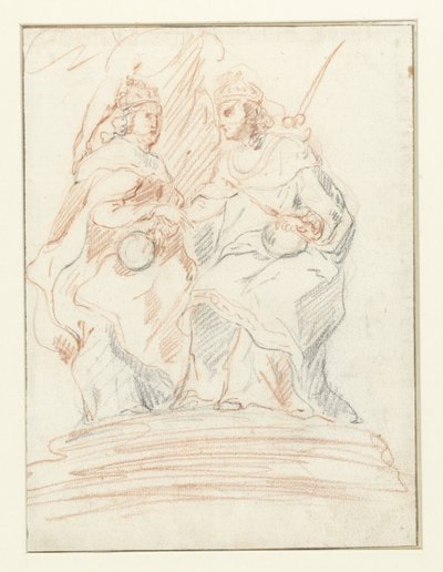 Král a královna na trůnu, za nimi stojí Fama Kristus a Marie od Peter Paul Rubens (possibly)