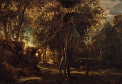 Les za úsvitu s lovem na jelena, ca. 1635. od Peter Paul Rubens