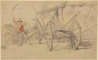 Muž mlátící vedle vozu, za ním hospodářská stavení od Peter Paul Rubens