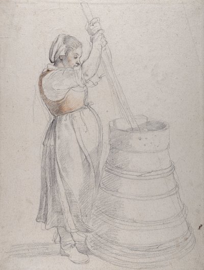 Selská dívka stloukala máslo (černá a červená křída s perem na bílém papíře) od Peter Paul Rubens
