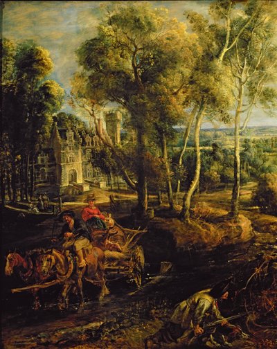 Podzimní krajina s výhledem na Het Steen v časném ránu, c.1636 olej na panelu detail 211075 od Peter Paul Rubens