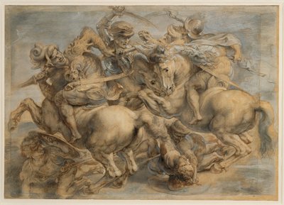 Bitva u Anghiari (hnědá tuš, černý kámen, štětec, pero, zvýrazněno kvašem a olovnatou bělobou) od Peter Paul Rubens