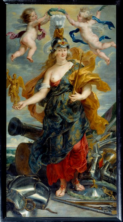 Cyklus Medicis: “” Portrét en pied de Marie de Medicis en Bellona (1573-1642) královna Francie “” Obraz Pierre Paul (Pierre-Paul) Rubens (ou Peter Paul nebo Petrus Paulus) (1577-1640) (např. .flam.) 1621 ne. 2,76 x 1,49 m od Peter Paul Rubens