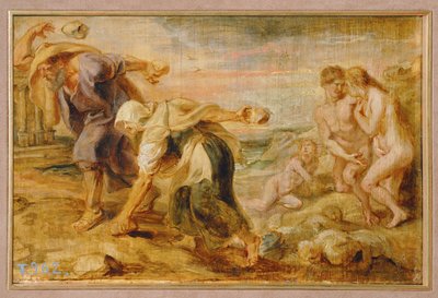 Deukalión a Pyrrha, stvořitelé lidstva po první potopě (malba na dřevě) od Peter Paul Rubens