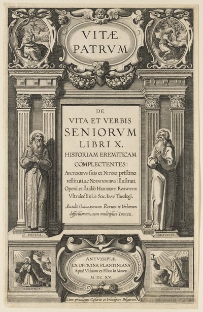 Frontispis pro „Životy otců“ od Heriberta Rosweydeho, vyryl Theodor Galle od Peter Paul Rubens