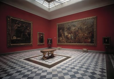 Sál muzea představující Jindřicha IV. v bitvě u Ivry a Triumfální vchod Jindřicha IV v Paříži od Rubense od Peter Paul Rubens