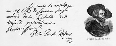 Rukopis a podpis Rubense z dopisu v italštině o porážce anglického námořnictva při obléhání La Rochelle, napsaného z Antverp, 30. prosince 1627 od Peter Paul Rubens