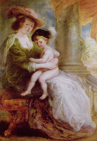 Helene Fourment (1614-73) a její syn Frans (olej na panelu) od Peter Paul Rubens