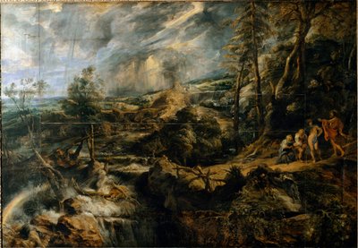 Krajina Tempete se starými Frygy Filemonem a Baucisem (obraz, kolem roku 1620) od Peter Paul Rubens