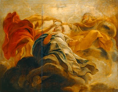 Korunovace Panny Marie Bohem Otcem a Ježíšem Kristem (malba na dřevě) od Peter Paul Rubens