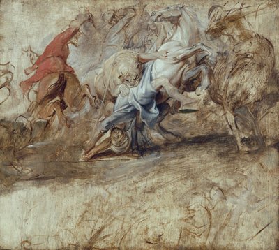 Lov lvů (olejová skica) Zadní strana: Svatba in procuratione (skica k cyklu o rodu Medici) od Peter Paul Rubens
