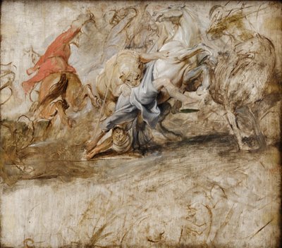 Lov lvů (olejová skica); zadní strana: Svatba in procuratione (skica k cyklu o rodu Medici) od Peter Paul Rubens