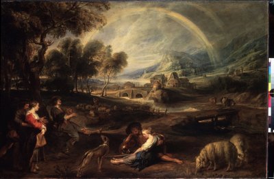 Krajina s duhou. Obraz Peter Paul (Pierre-Paul) Rubens (nebo Peter Paul nebo Petrus Paulus) (1577-1640). Olej na plátně, 86 x 130 cm, počátek 1630. Vlámské umění, barokní umění. Muzeum Ermitáž, Petrohrad. od Peter Paul Rubens