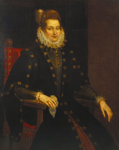 Portrét dámy sedící tříčtvrteční v černých šatech s volánem od Peter Paul Rubens