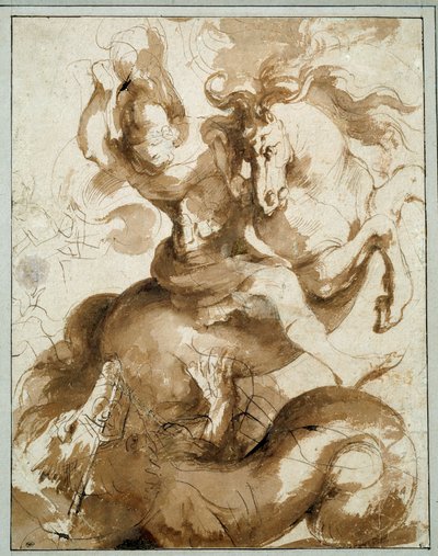 Svatý Jiří zabíjející draka. Kresba Pierre Paul (Pierre-Paul) Rubens (nebo Peter Paul nebo Petrus Paulus) (1577-1640) Ec. Podvod. od Peter Paul Rubens
