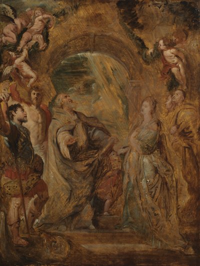 Svatý Řehoř Veliký se svatými Maurem a Papianem a svatá Domitilla se svatými Nereem a Achilleem, 1606-07 od Peter Paul Rubens