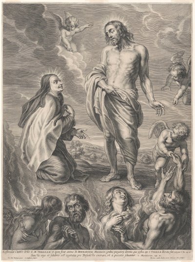Svatá Terezie z Ávily klečí před Kristem a přimlouvá se za duše v očistci od Peter Paul Rubens