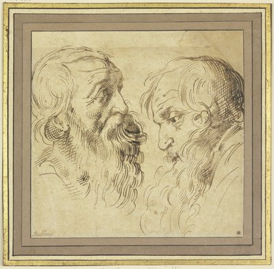 Studijní list: dvě vousaté hlavy z profilu vpravo a vlevo od Peter Paul Rubens