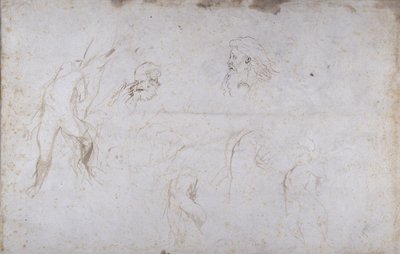 Studie mužské postavy přivázané ke stromu a dvou mužských hlav, c.1601 (pero a inkoust na papíře) od Peter Paul Rubens