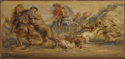 Studie pro "The Bear Hunt" (pro Alcázar, Madrid), kolem 1639 (olej na dřevě) od Peter Paul Rubens