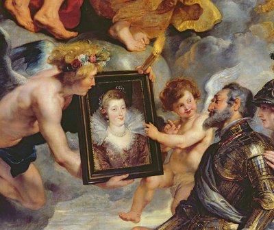 Cyklus Medici: Henri IV (1553-1610) Obdržení portrétu Marie de Medici (1573-1642) 1621-25 (detail 17689) od Peter Paul Rubens