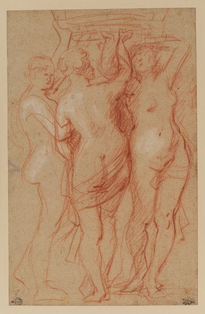 The Three Grace, c.1635-40 (červená a bílá křída na papíře) od Peter Paul Rubens