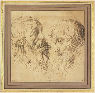 Dvě vousaté hlavy z profilu vpravo a vlevo od Peter Paul Rubens